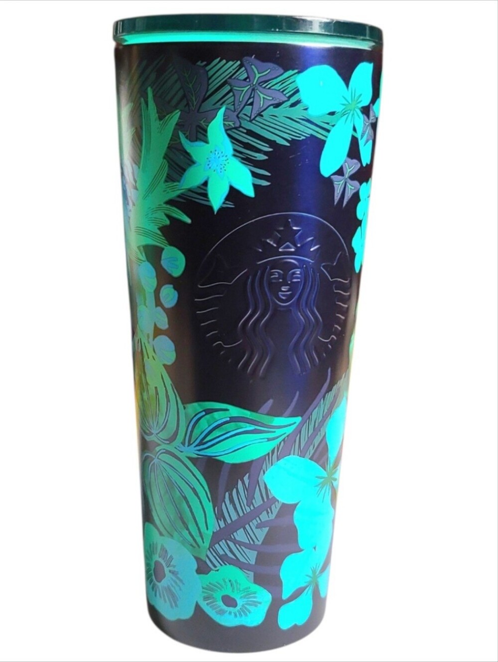 Starbucks '22 Summer Tropical Floral Teal Blue Matte Venti Cold Cup Tumbler 24oz